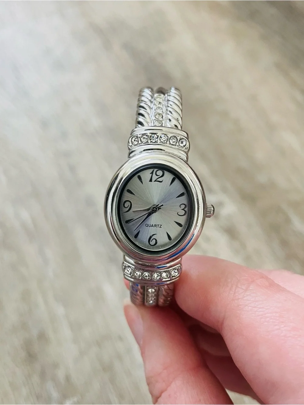 Silver Tone Bracelet Watch with Crystal Accents - Women's Accessory